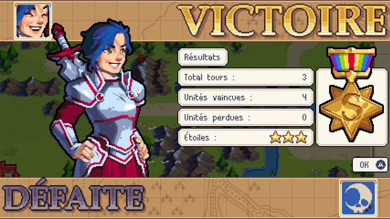 Victory screenshot of Wargroove video game interface.