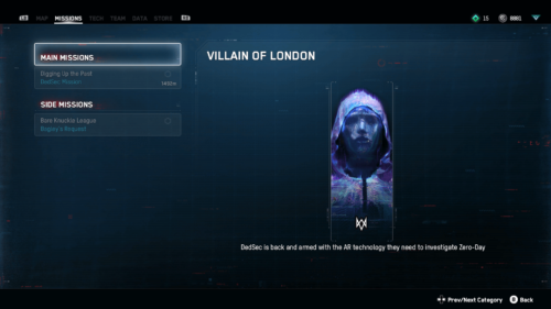 Quest screenshot of Watch Dogs: Legion video game interface.