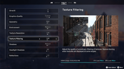Image Quality screenshot of Watch Dogs: Legion video game interface.