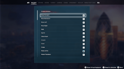 Key Mapping screenshot of Watch Dogs: Legion video game interface.