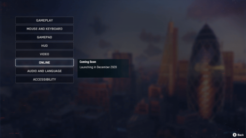 Options screenshot of Watch Dogs: Legion video game interface.