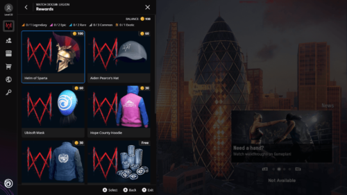 Rewards screenshot of Watch Dogs: Legion video game interface.