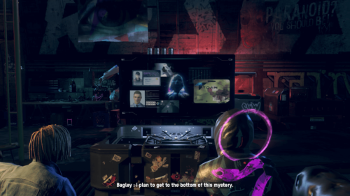 Subtitles screenshot of Watch Dogs: Legion video game interface.