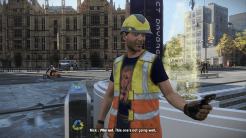 Subtitles screenshot of Watch Dogs: Legion video game interface.