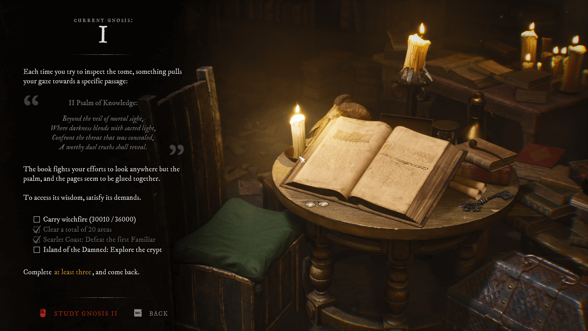 Gnosis screenshot of Witchfire video game interface.