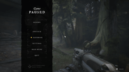 Pause screenshot of Witchfire video game interface.