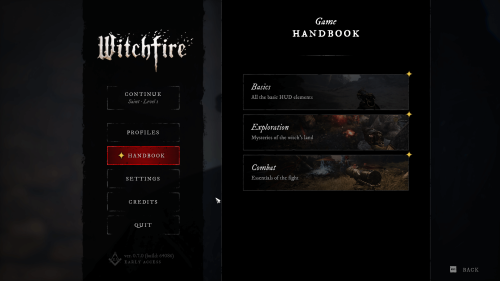 Tutorial screenshot of Witchfire video game interface.