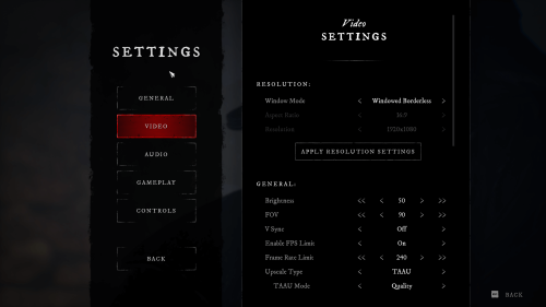 Video screenshot of Witchfire video game interface.