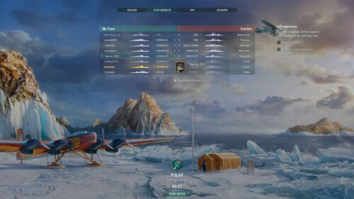 Team members screenshot of World of Warships video game interface.
