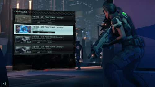 Load game screenshot of XCOM 2 video game interface.