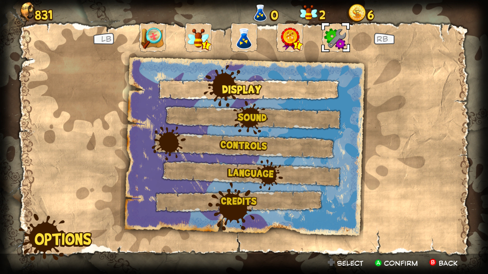 Options screenshot of Yooka Laylee and the Impossible Lair video game interface.