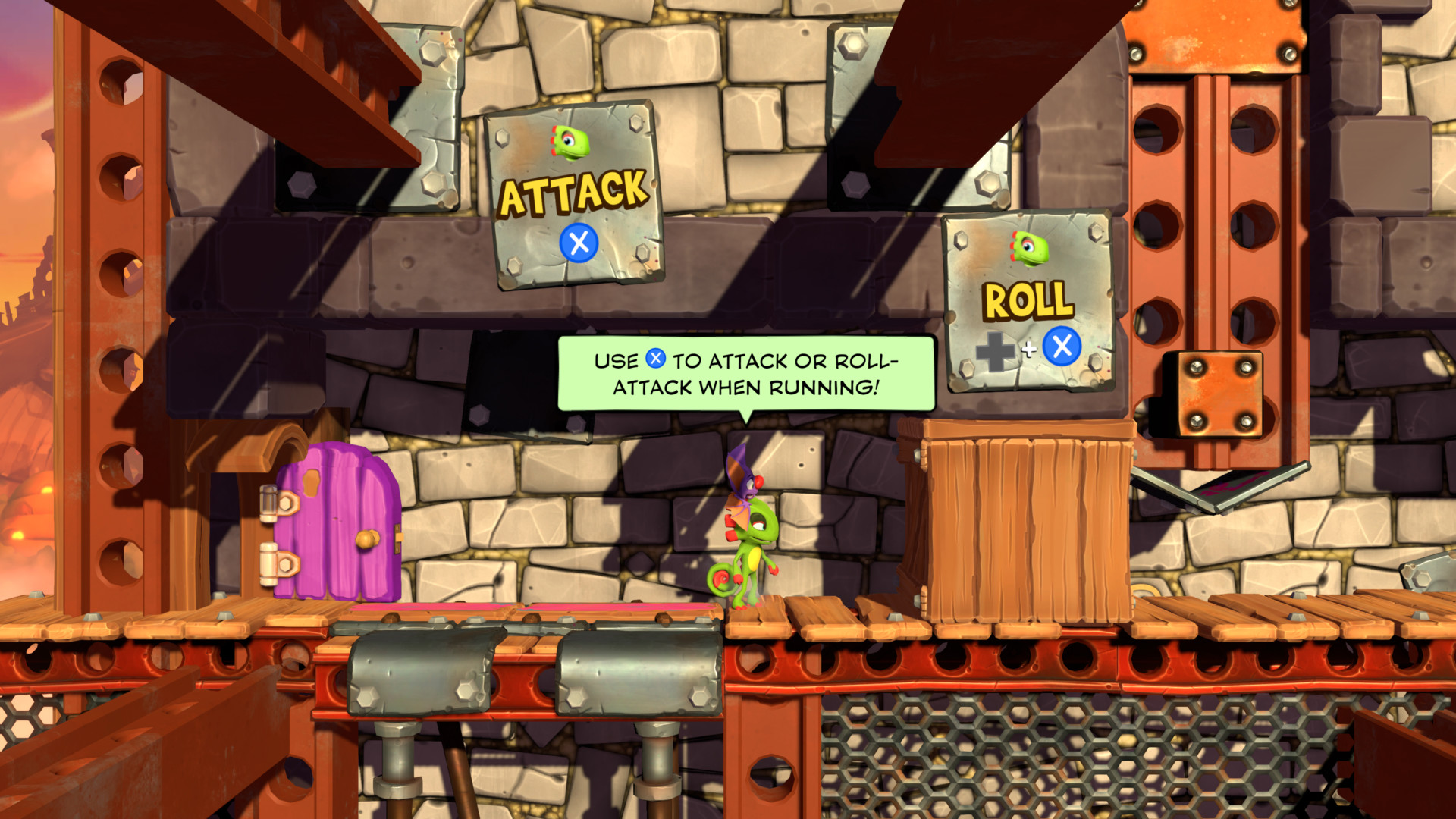 Use x to attack screenshot of Yooka Laylee and the Impossible Lair video game interface.